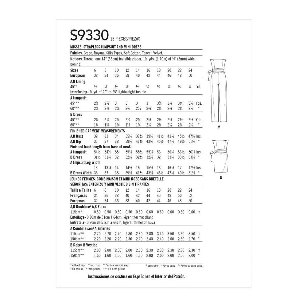 Simplicity Sewing Pattern 9330 11365 MIMI G Dress Jumpsuit Strapless Size 16-24‎